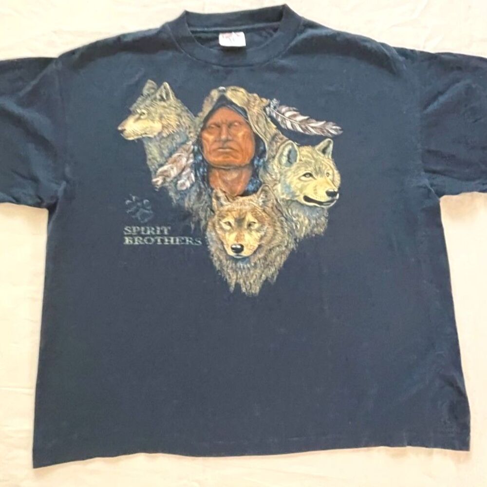 Vintage Spirit Brothers Wolf Nature Native American Tee T-Shirt Single Stitch XL
